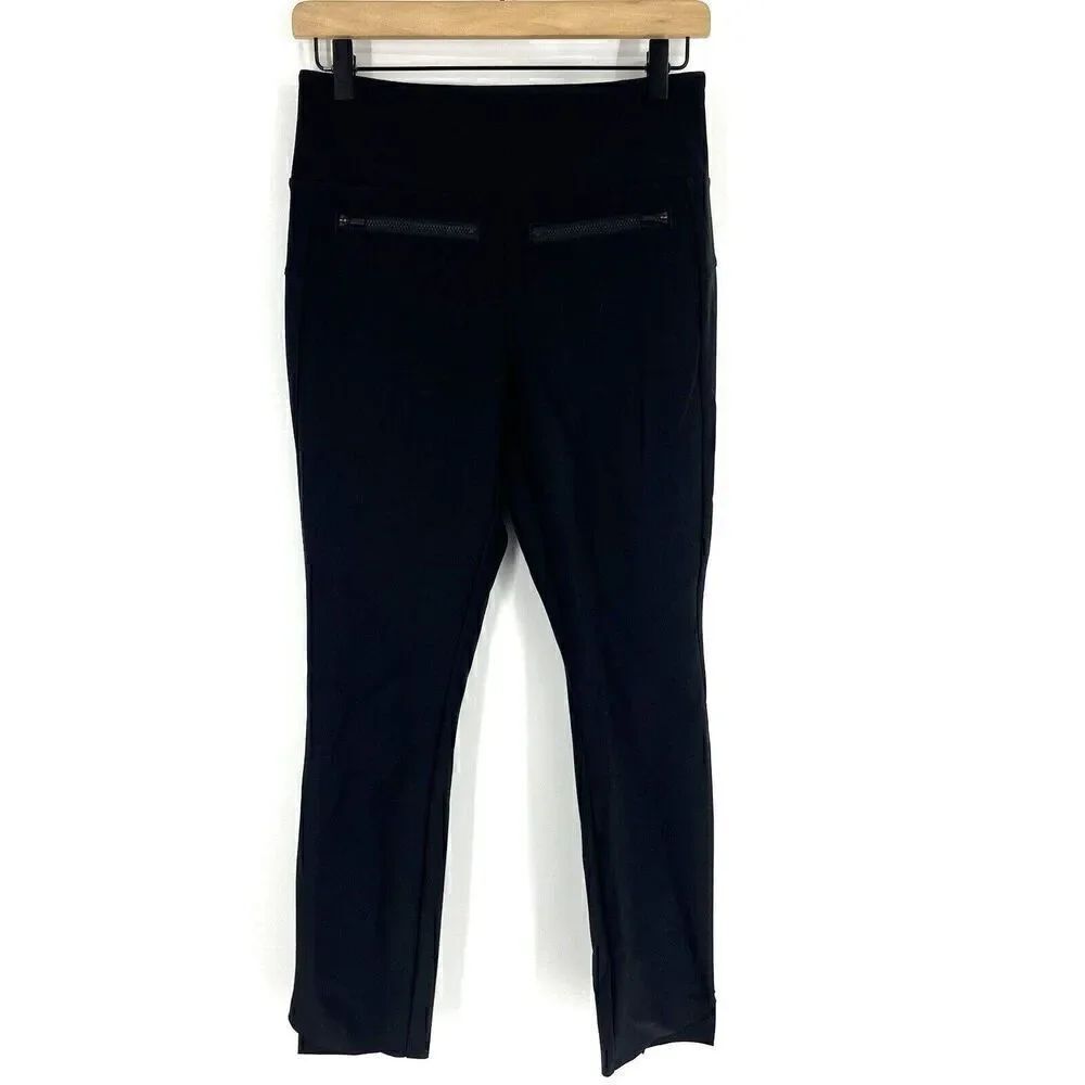 Athleta Stellar Crop Pant Leggings Size Small Black Zipper Pockets Scalloped Hem
